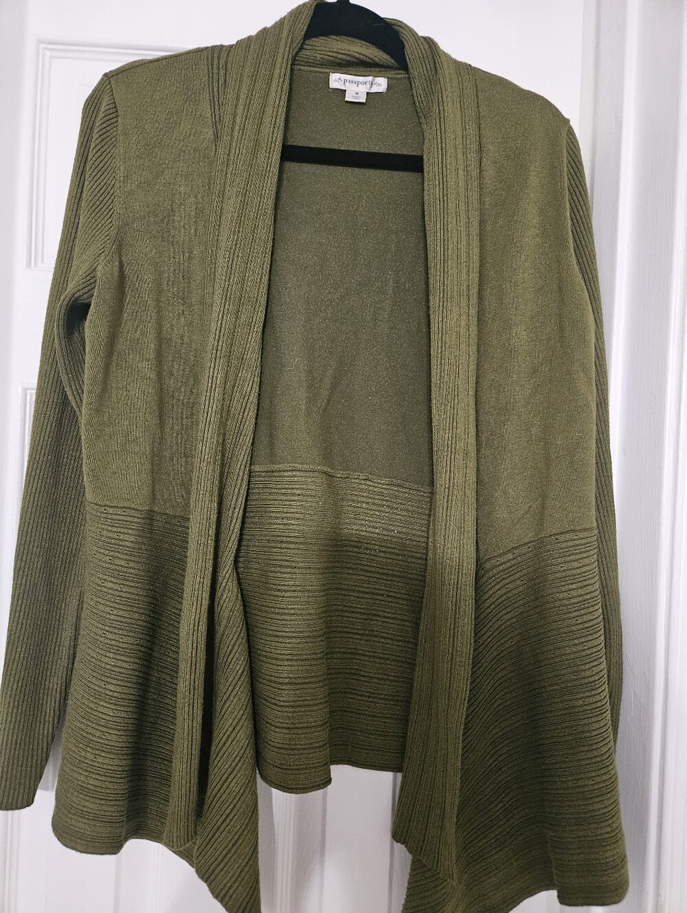 Passport Olive Green Open Front Ribbed Cardigan Sweate